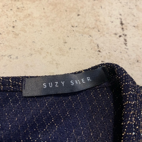 Suzy Shier Navy & Gold Metallic Sparkle Bubble Hem Top, Size S/P - Picture 2 of 6